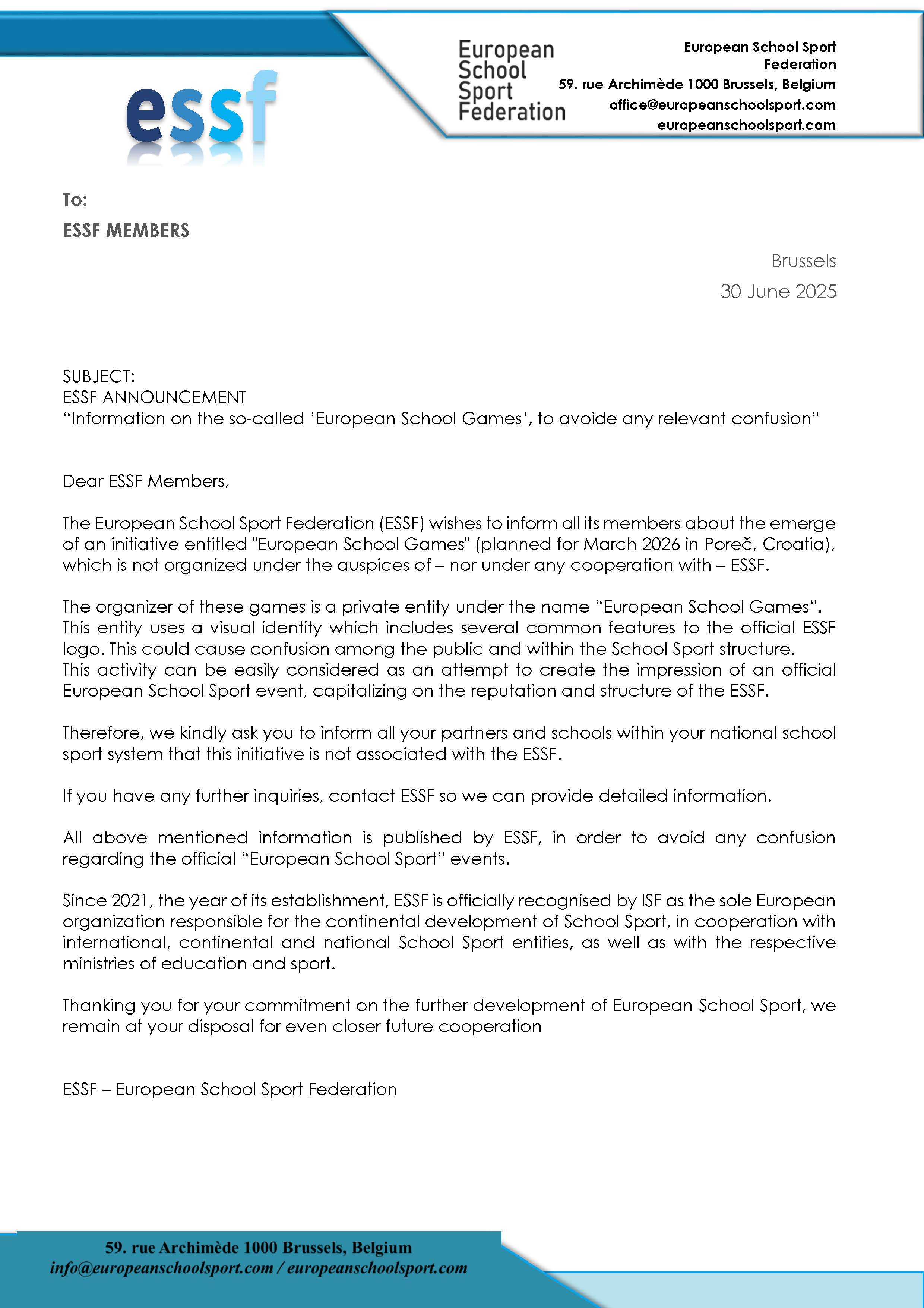 ESSF Announcement 20250630