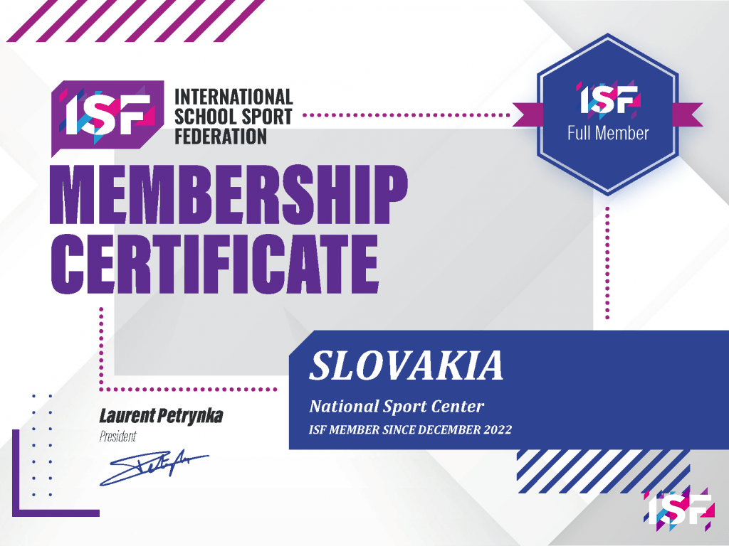 ISF Membership Certificate - Slovakia