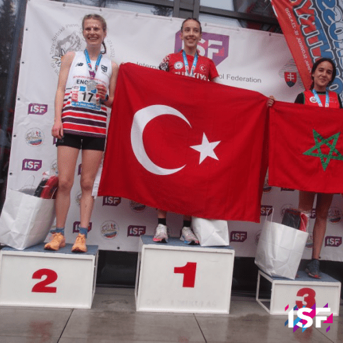 The podium of girls cross-country schools of the World Championships