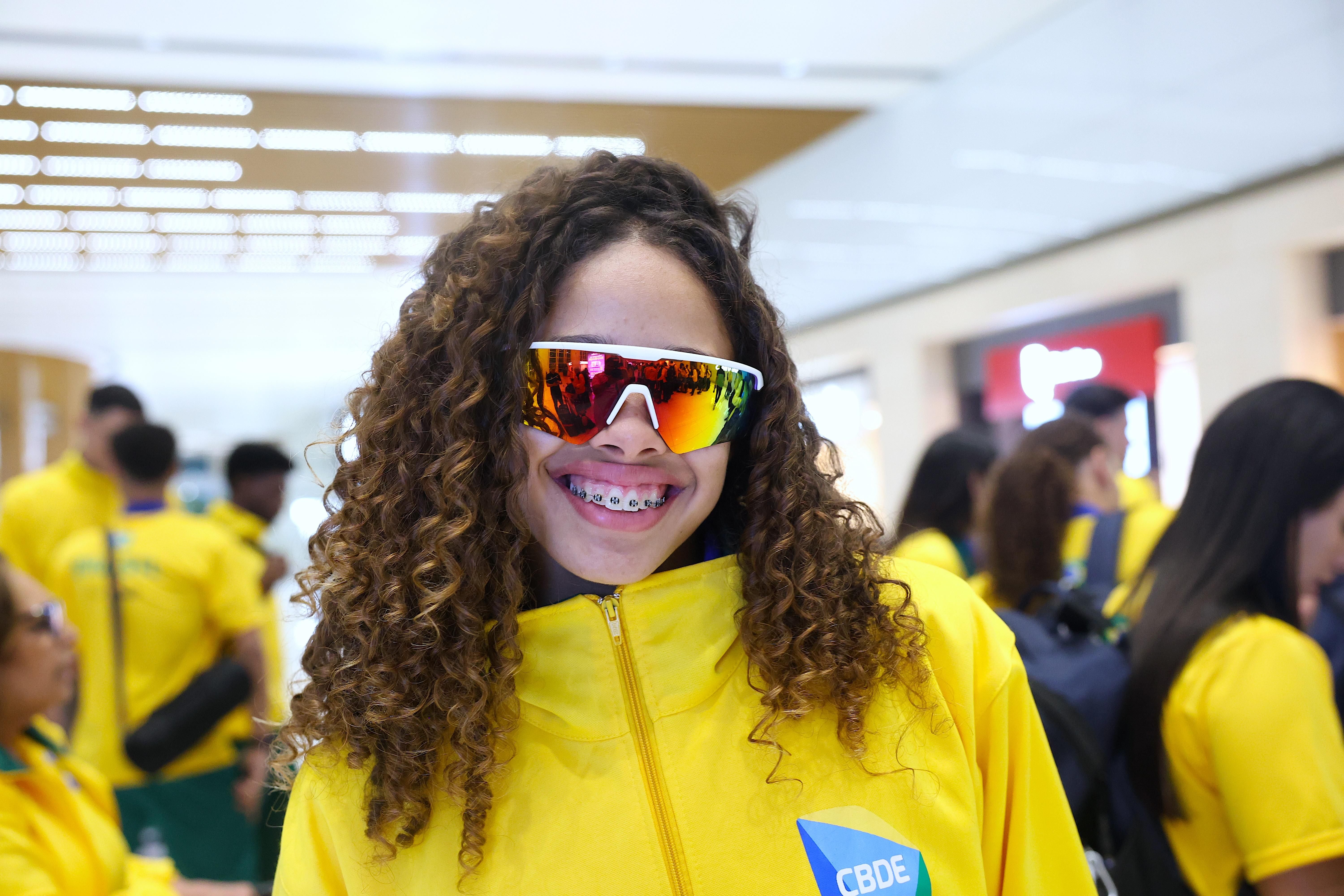 Brazilian athletes arrives gymnasiade bahrain 2024 smile girl