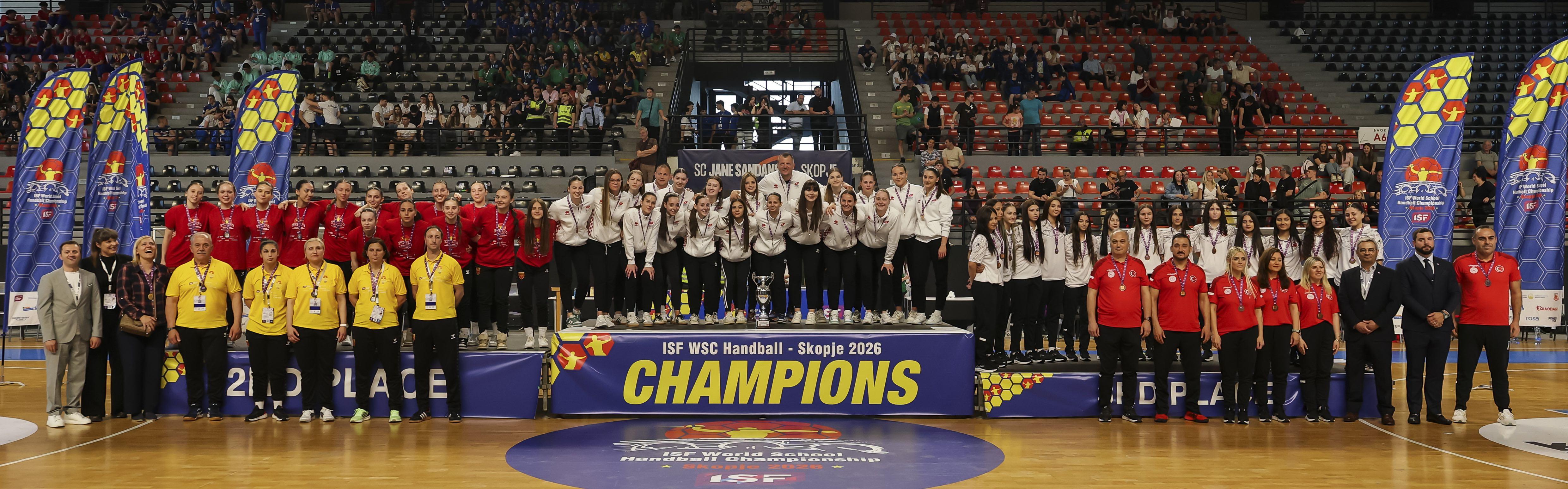 isf wsc handball girls podium 2026 skopje north macedonia