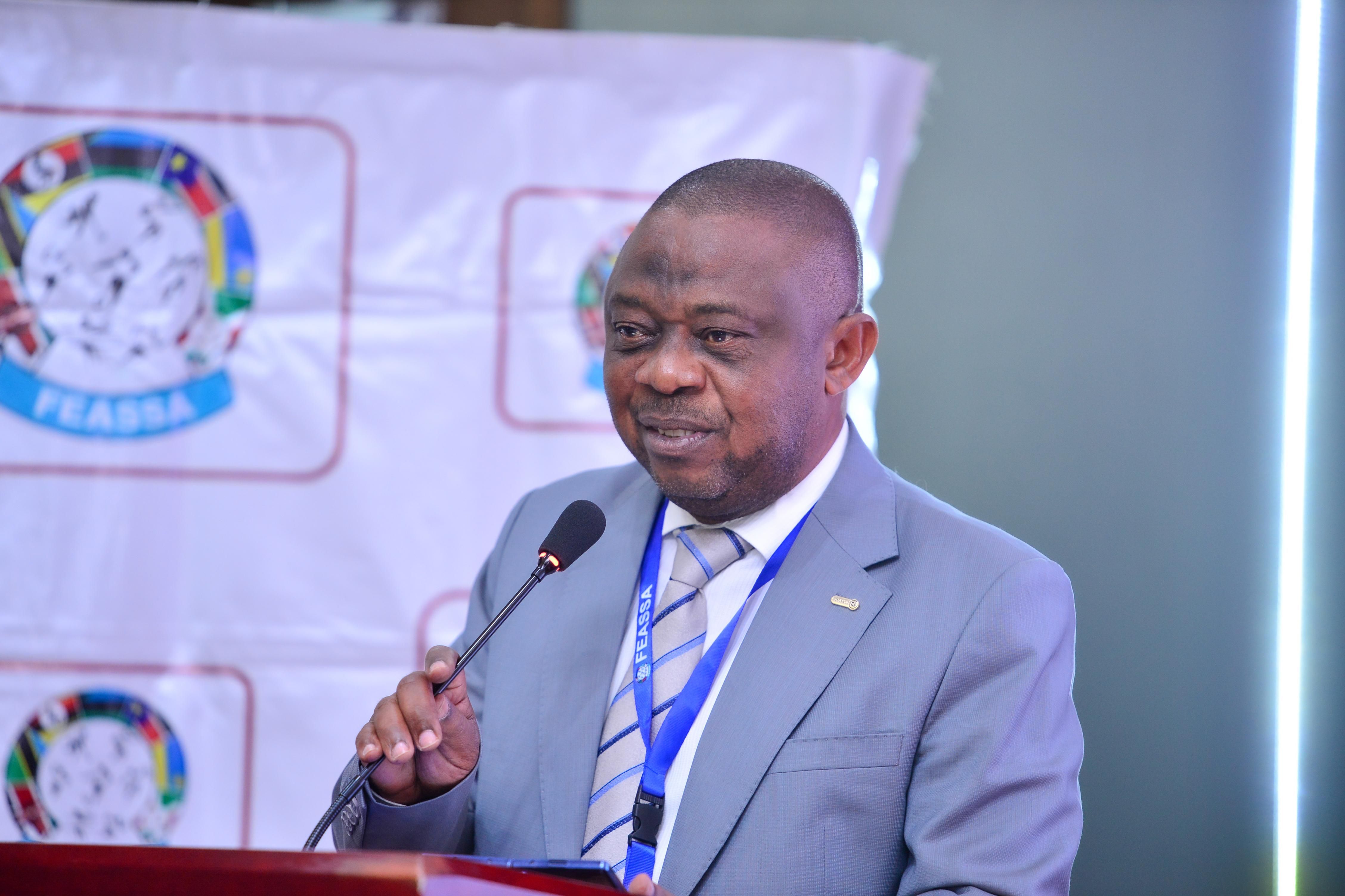 FEASSA President Justus Mugisha delivering his address
