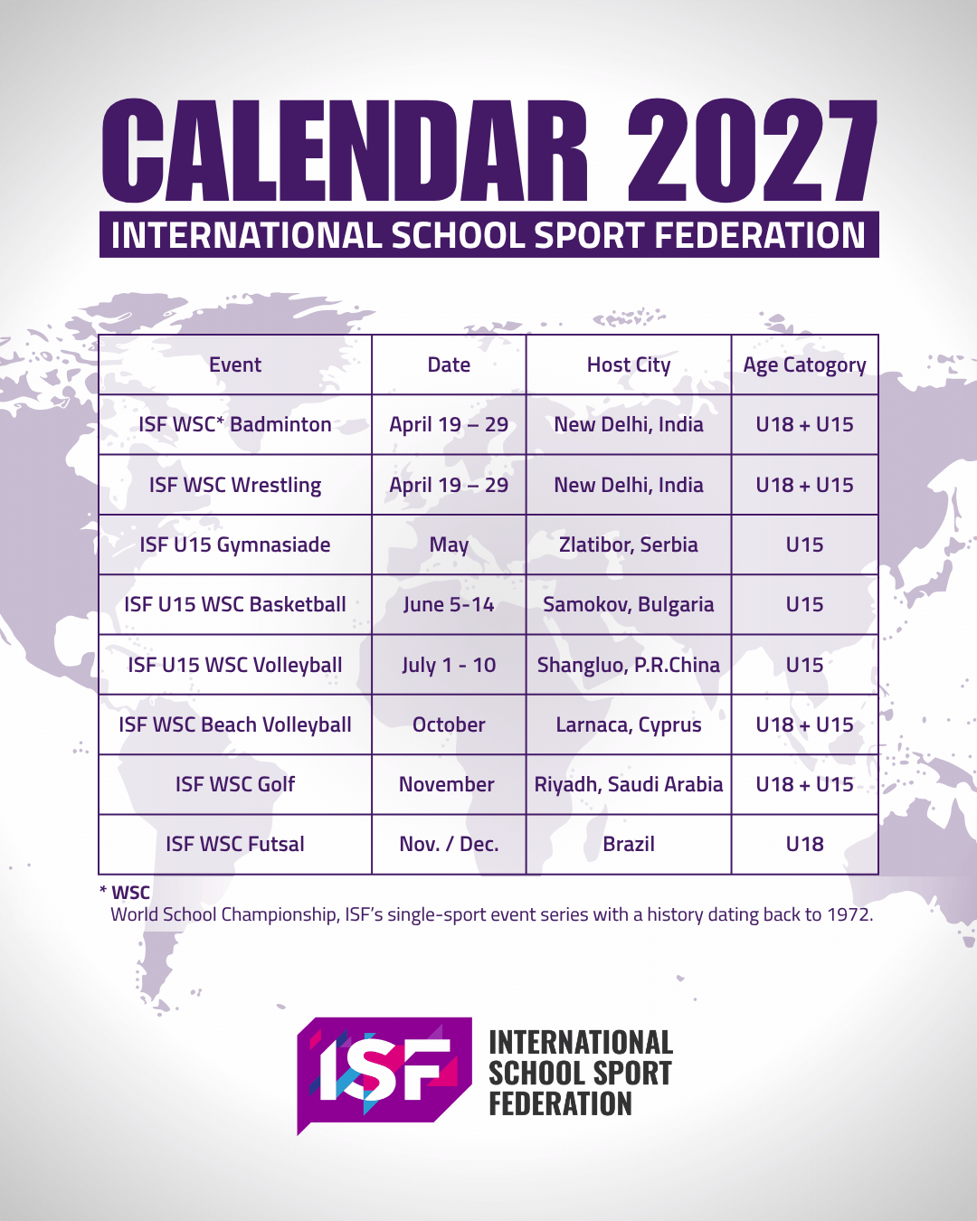 ISF Sport Event List 2027
